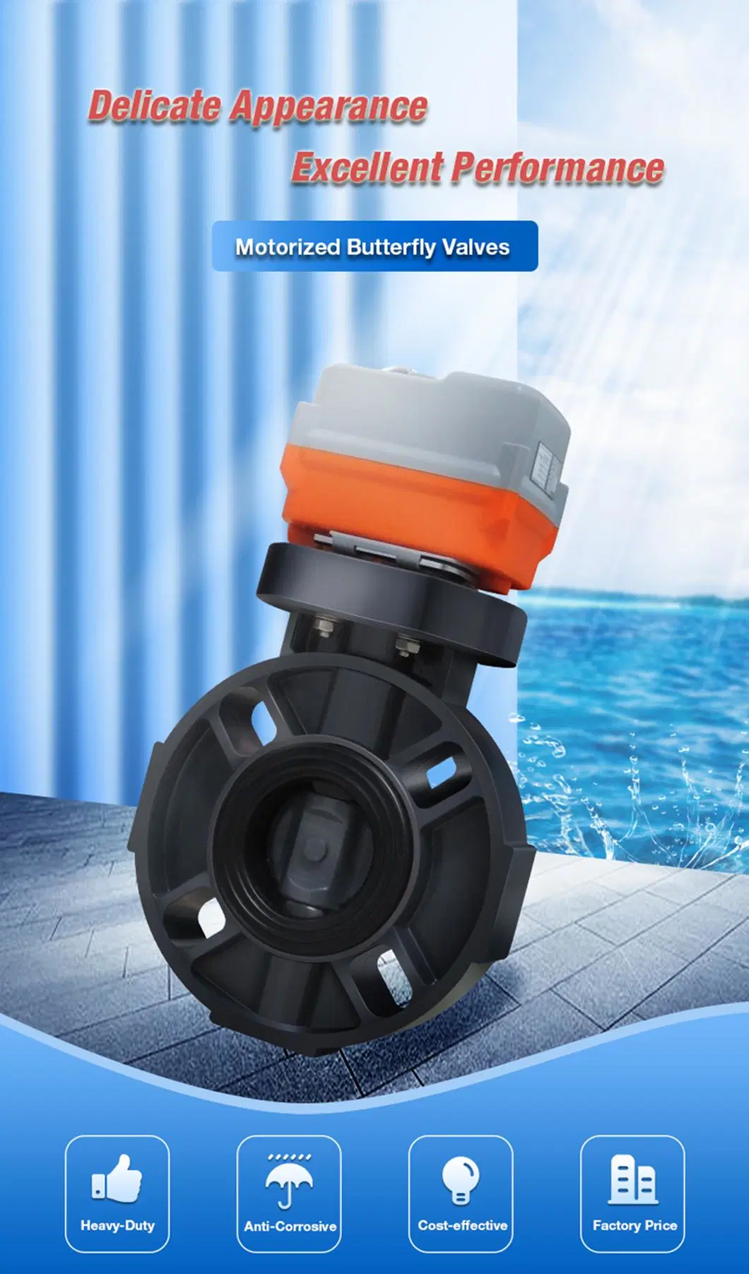 DN65-2-1/2" Ss410 DC24V EPDM on- off Electric Motor Operated UPVC Butterfly Valve